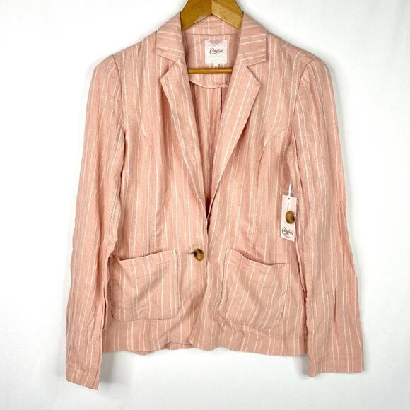 NWT Candie’s Pink Stripe Linen One Button Blazer - Picture 1 of 9